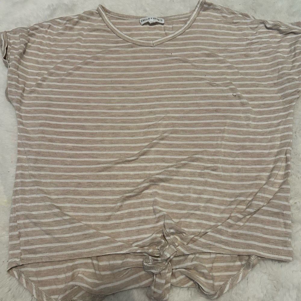 Free People Cream Tie Front Short Sleeve Tee